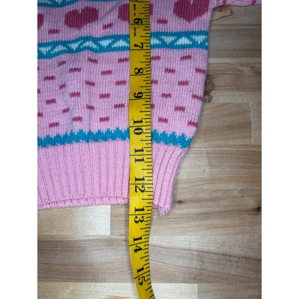 Vintage Aileen Toddler Pink Heart Fair Isle Knit Sweater & Wide Leg Pants Set 4T